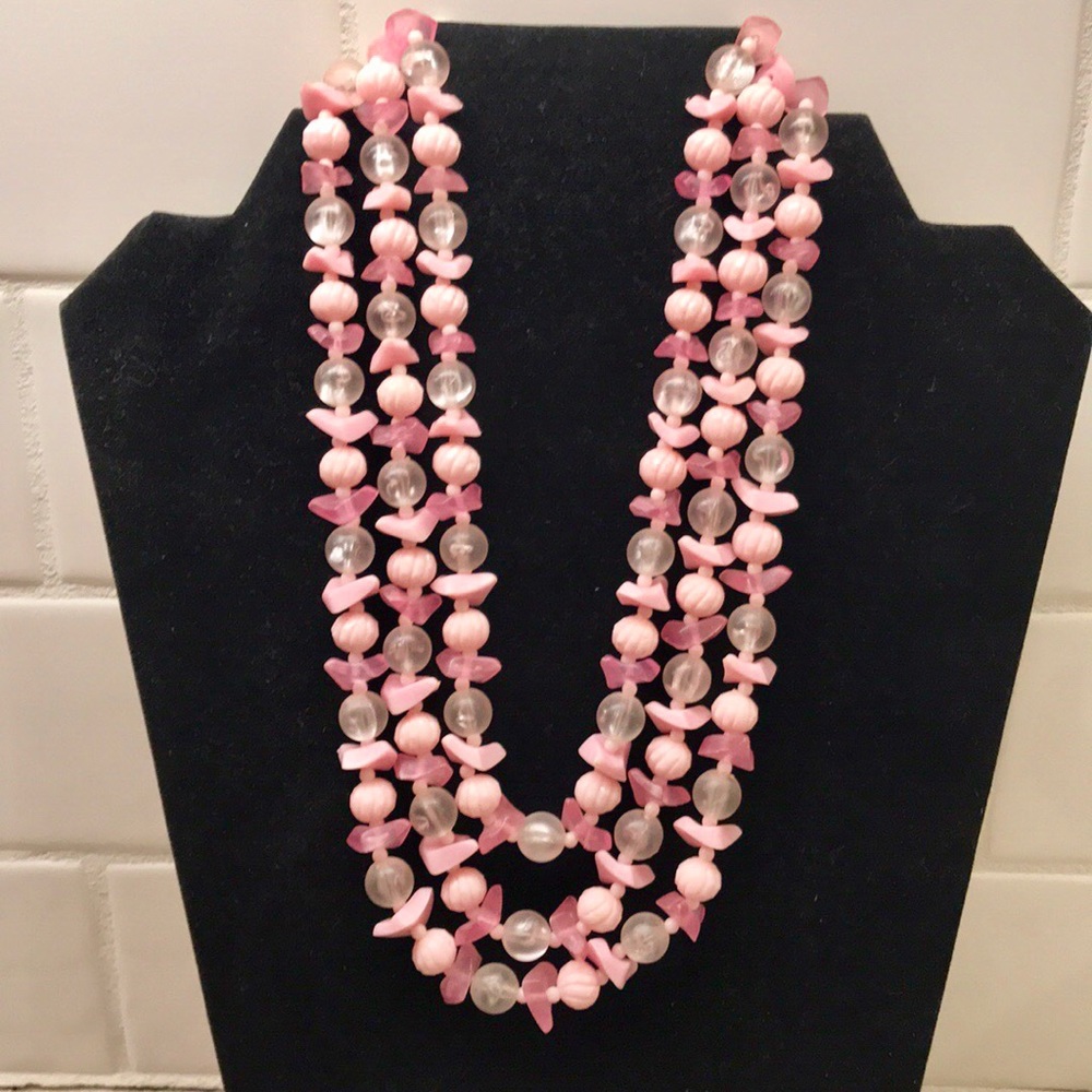 Vintage pink multi strand statement necklace